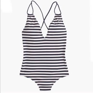 J. Crew Black and White Striped One Piece Swimsuit